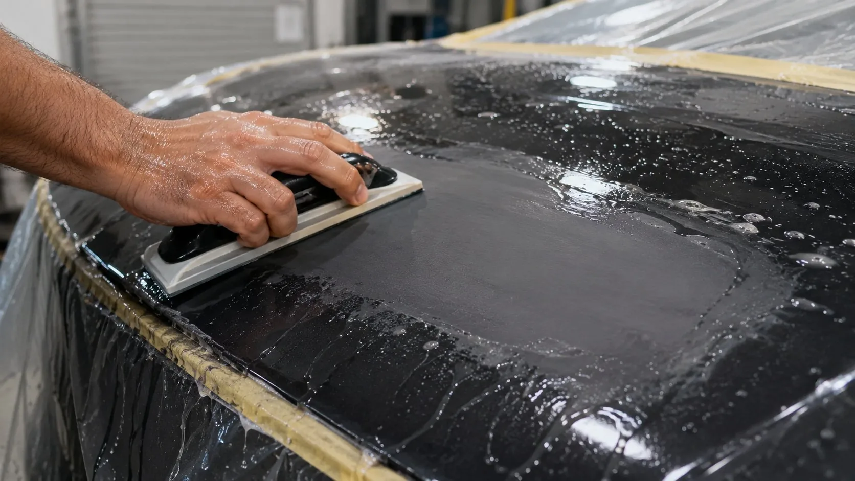 Wet sanding an automotive paint surface
