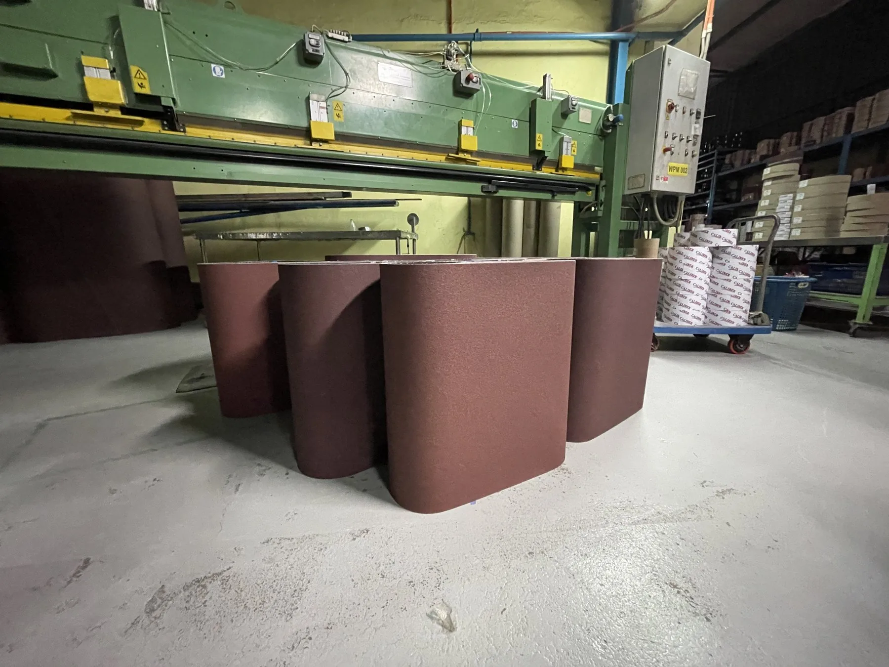 Finished industrial sanding belts after conversion