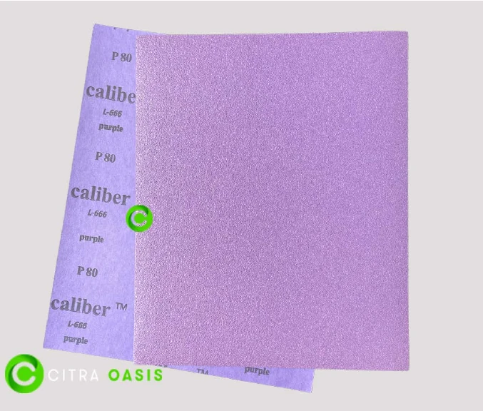 CALIBER L-666 waterproof abrasive paper showing the abrasive face and paper backing