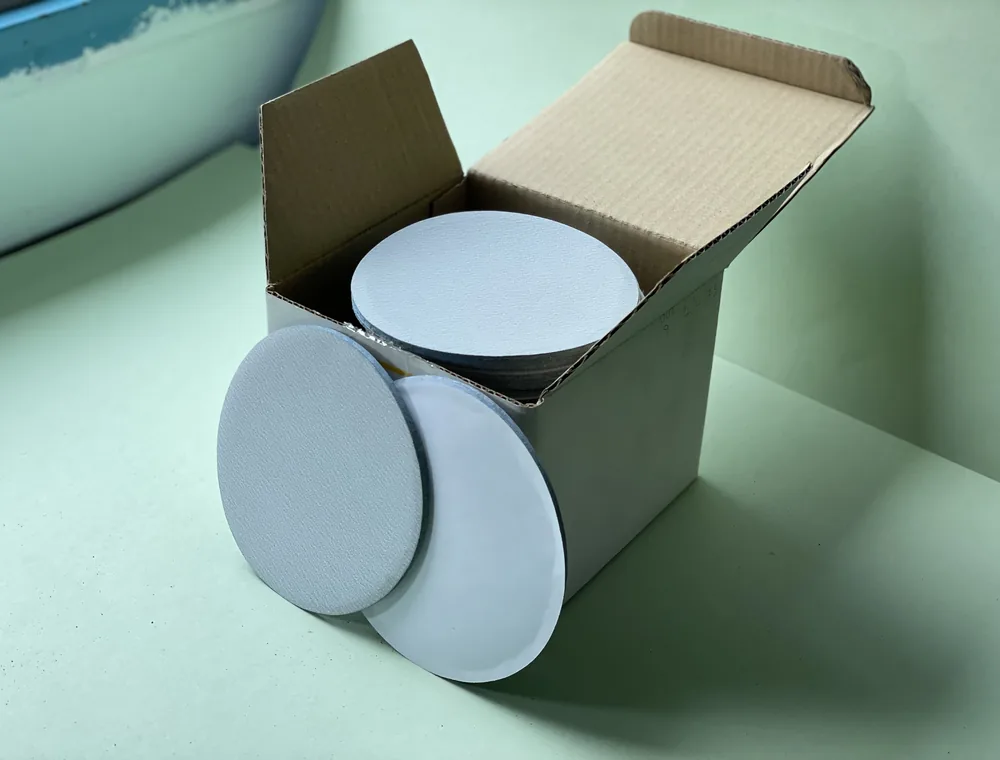 TAIYO White five-inch PSA adhesive-backed sanding discs